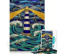 Puzzle de Phare en vitrail, 1000 pièces, Difficile, pour Adultes 38x26cm Idéal pour stimuler la mémoire, apaiser et s'évader
