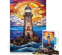 Puzzle de Phare en vitrail, 1000 pièces, Difficile, pour Adultes 50x75cm Idéal pour stimuler la mémoire, apaiser et s'évader