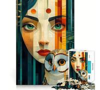 Puzzle de Portrait de Femme et de Hibou pour Adultes,1000 pièces,Jeu Stimulant l'esprit,découpe Nette,alignement Parfait,activité de Partage pour Les Proches (38x26cm)