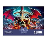 Puzzle de ptérosaures pour Adultes Crâne de Dragon avec épée et Flammes Jeu éducatif pour Toute la Famille 52x38 cm/1000pcs