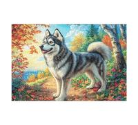 Puzzle De Qualité Husky Champ de Fleurs Animal de Compagnie Mignon Faune Sauvage Nature Sauvage Belle 1000 Pièces pour Adultes Amusant Créatif Et Captivant Parfait pour Loisirs Et Détente （75x50cm）
