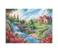 Puzzle De Qualité Maison Cascade Forêt Nature Sauvage Rural Campagne Belle 500 Pièces pour Adultes Amusant Créatif Et Captivant Parfait pour Loisirs Et Détente 500 PCS（52×38cm）