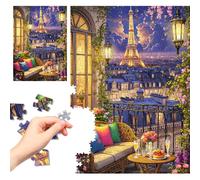 Puzzle de qualité supérieure pour adultes - 1000 pièces - Art fantastique - Paysage nocturne de Paris - Avec lettres au dos - Unique - Vintage - Difficile - Éducatif et amusant