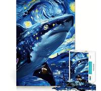 Puzzle de Requin Nuit étoilée, 1000 pièces, Difficile, pour Adultes Reconnaissance améliorée, Doux et Relaxant, découpe Nette, Cadeau Unique 38x52cm