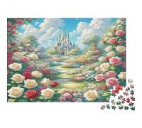 Puzzle de Rose 1000 Pièces en Papier Recyclé - Chemin Bordé de Fleurs Menant à Un Château avec des Fleurs Vives, pour Adultes, Activité Éducative Stimulante, 52x38cm/1000pcs
