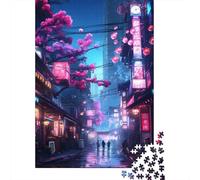 Puzzle de rue Sakura au néon pour adolescents, 1000 pièces, cadeaux de Noël, puzzles de puzzle pour adultes, 1000 pièces (75 x 50 cm)