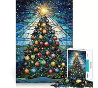 Puzzle de Sapin de Noël en vitrail pour Adultes, 1000 pièces, Jeu Stimulant pour Le Cerveau, Amusant et Silencieux, découpe précise, décoration Murale 38x26cm