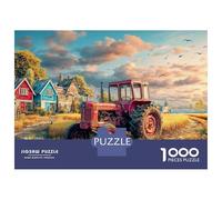 Puzzle de scène de Tracteur Rustique 1000 pièces Puzzles de Style Paysage agricole Vintage Jeu de Puzzle Familial Amuser Tout en apprenant Carton 100% recyclé pour Adultes 38x26cm/1000 pièces