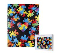 Puzzle de sensibilisation à l'autisme avec boîte de rangement - Puzzle en bois pour adultes et enfants - 500 pièces - Jeu décoratif amusant en famille - 38 x 52 cm