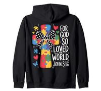 Puzzle de Sensibilisation à l'Autisme Croix Jean 3:16 Verse biblique Sweat à Capuche