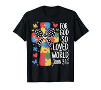 Puzzle de Sensibilisation à l'Autisme Croix Jean 3:16 Verse biblique T-Shirt