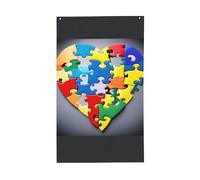 Puzzle de sensibilisation à l'autisme - Drapeau décoratif en forme de cœur - Pour toutes les saisons - Imprimé sur un seul côté - Intérieur et extérieur - Affichage transparent