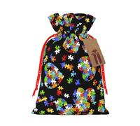 Puzzle de sensibilisation à l'autisme - Impression cœur - 11,9 x 17,5 cm - Sac de Noël avec cordon de serrage - Idéal pour les adultes pour emballer des cadeaux pour Noël et Halloween