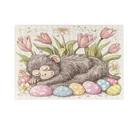 Puzzle de singe de printemps de Pâques pour adultes - 300 pièces - Œufs floraux vintage en bois - Décoration amusante pour la maison