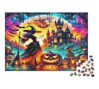 Puzzle de Sorcière pour Adultes 1000 Pièces, Sorcière Près du Château d’Halloween, Beau Puzzle de Décoration, 70x50cm