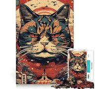 Puzzle de Style Japonais « Chat en colère » 1000 pièces Jeu de mémoire Amusant Bords Lisses,Assemblage Parfait Une façon divertissante d'occuper Les Heures vides (38x26cm)