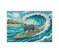 Puzzle de surf chat bleu russe de plage pour adultes, 300 pièces, puzzle d'été en bois côtier, décoration imprimée vague cool pour divertissement créatif