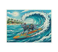 Puzzle de surf chat bleu russe de plage pour adultes de 500 pièces, puzzles d'été en bois côtier, vague cool imprimé décor pour divertissement créatif