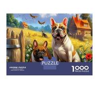 Puzzle de Terrier de Boston pour Adultes 1000 Pièces, Bouledogue Français, Arrière - Plan de Ferme Dynamique, Amusant et Stimulante, Décoration Murale, Excellente Idée de Cadeau, 70x50cm