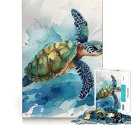Puzzle de Tortues Marines Aquarelle 1000 pièces Jeu de Construction Focus Assemblage sûr et précis Jouet d'intérieur pour Les Vacances (38x26cm)