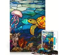 Puzzle de Tortues Marines en vitrail pour Adultes, 1000 pièces, Jouet Smart Reason, Lien Familial, Bords Lisses, présentation Artistique 38x52cm