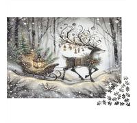 Puzzle de traîneau de Rennes en Hiver pour Adultes - Éducatif Forêt d'hiver - 1000 pièces - Idéal pour se détendre - 38 x 26 cm