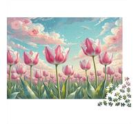 Puzzle de Tulipe 1000 pièces - Tulipe Roses en Fleur sous Un Ciel Brillant - Puzzle pour Adultes, Divertissant et Stimulant, Jeu de détente, Décoration Murale, Cadeau 52x38cm/1000 pièces