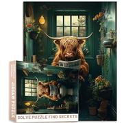 Puzzle de vache des Highlands dans la salle de bain et des toilettes - Plantes cinématographiques et fleurs - Puzzle de 1000 pièces - 50 x 70 cm - Jeux d'activités familiales - Puzzle coloré pour