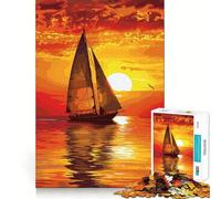 Puzzle de voilier au Coucher du Soleil sur l'océan pour Adultes, 1000 pièces, 38x52cm, Remember Upgrade Peaceful Time Tight Cut Santa Wish List