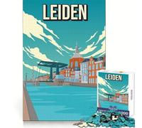 Puzzle de Voyage en 1000 pièces représentant Une Affiche de la Ville de Leiden Pays-Bas,Un Puzzle Difficile pour Adultes Qui stimule la mémoire et Offre Un Moment de détente et de Plaisir pour Un