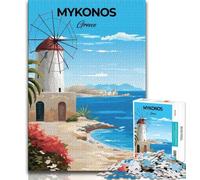 Puzzle de Voyage Mykonos Grèce 1000 pièces pour Adultes et Adolescents, Jouet éducatif et décompressant, idéal comme Cadeau, 38x26cm