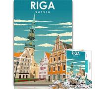 Puzzle de Voyage Riga Lettonie pour Adolescents, 1 000 pièces, Jouet éducatif et éducatif, idéal comme Cadeau pour Toute la Famille, 50x75cm