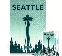 Puzzle de Voyage Seattle Space Needle pour Adultes, 1000 pièces, Jeu de logique Transparent, Loisir Silencieux, découpe Parfaite, Cadeau élégant (38x26cm)
