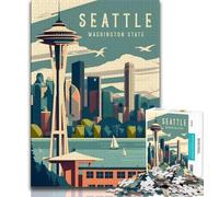 Puzzle de Voyage Seattle Washington pour Adolescents, 1000 pièces, Jouet éducatif et intellectuel décompressant, Cadeaux du Père Noël Secret 38x26cm