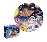 Puzzle de voyage spatial, 128 pièces, design circulaire, diamètre 30 cm, thème éducatif aventure spatiale pour enfants de 4 ans et plus