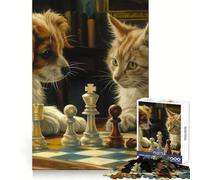 Puzzle d'échecs Chat et Chien pour Adolescents, 1000 pièces, pour développer l'intelligence et la Coordination, Un Loisir paisible et sain, idéal pour l'hiver (38x26cm)