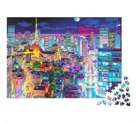 Puzzle déco Maison 1000 pièces lumières Ville Nuit - Cyberpunk Ville néon, Premium Robuste, Vibrant, défi, Relaxant 52x38cm/1000pcs