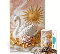 Puzzle décoratif Cygne Blanc ﹨u Sun 1000 pièces pour Adolescents Jeu de mémoire Amusant,Propre et sans Couture Activité de Groupe relaxante en intérieur (38x26cm)
