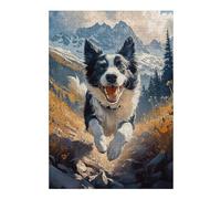 Puzzle Décoratif pour Adultes, Motif Border Collie Mountain Run, 300 PCS