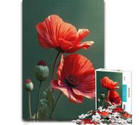 Puzzle Décoratif Red Poppies on Green Background pour Adultes, 1000 PCS