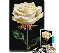 Puzzle Décoratif White Rose with Gold Edges and Water Droplets pour Adultes, Format 1000 PCS