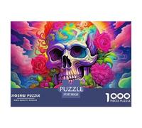 Puzzle décoration Murale 1000 pièces Crâne Roses Roses Arc-en-Ciel, Anti-Stress, Adapté Adultes décoration intérieure, 38x26cm