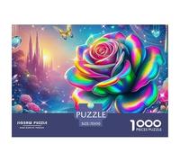 Puzzle décoration Murale Cadeau 1000 pièces Arc-en-Ciel Château Fantastique Roses, Papier recyclé, Jeu Familial Difficile Anti-Stress, 70x50cm