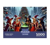 Puzzle Décoration Murale Cadeau 1000 Pièces Noël Sorcières, Cercle Sorcières Chaudron Papier Recyclé, Jeu Familial Stimulant 52x38cm