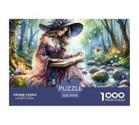 Puzzle Décoration Murale Cadeau 1000 Pièces Sorcière Forêt, Sorcière Livre Sortilège Papier Recy dulte Idée Cadeau 70x50cm