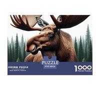 Puzzle Défi Élan Forêt 1000 Pièces - Art Hybride Élan Ours Jeu Familial Cadeau Idée Parfaite Hommes Femmes 38x26cm