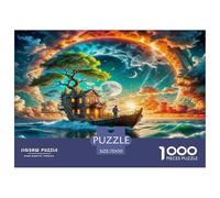 Puzzle défi pour Adultes Maison et Bateau au Clair de Lune, thème Nocturne féerique. Idéal pour Adultes, Adolescents et Seniors. Cadeau Parfait. 70x50 cm/1000pcs.