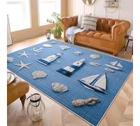 Puzzle D'éLéMents Nautiques Comfort Tapis Moderne Moelleux à Poils Courts, Dessous antidérapant, Lavable à 30 degrés, Bleu Adulte Doux Tapis de Salon Chambre Salle 60x90 cm