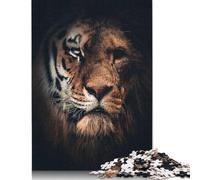 Puzzle Demi-Tigre, Demi-Lion, Anti-Stress, en Carton 100% recyclé, pour Adultes et Enfants, Cadeau Unique, 1 000 pièces (26 x 38 cm)