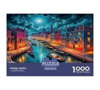Puzzle des canaux de Venise pour Adultes Bateaux de Nuit à Venise, Jeu de réflexion Stimulant et Original pour la décoration Murale, 70x50 cm/1000pcs